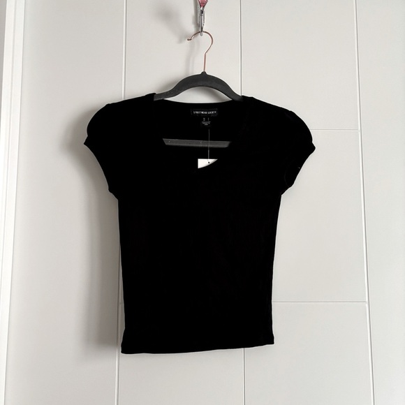3/$25 Black V-Neck Women's Cap Sleeve Top - Picture 1 of 5